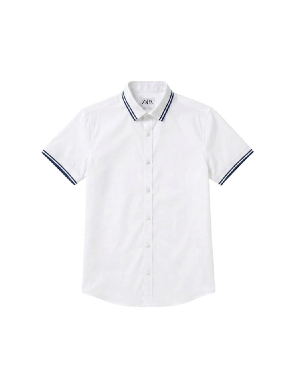 Zara White Polo Shirt Navy Blue Trim Size S